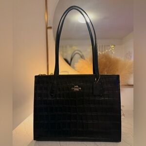 COACH Black Croc Embossed Leather Tote